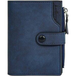 Men's Lake Blue Faux Leather Large Wallet Card Blocking Zipper Hidden Pocket